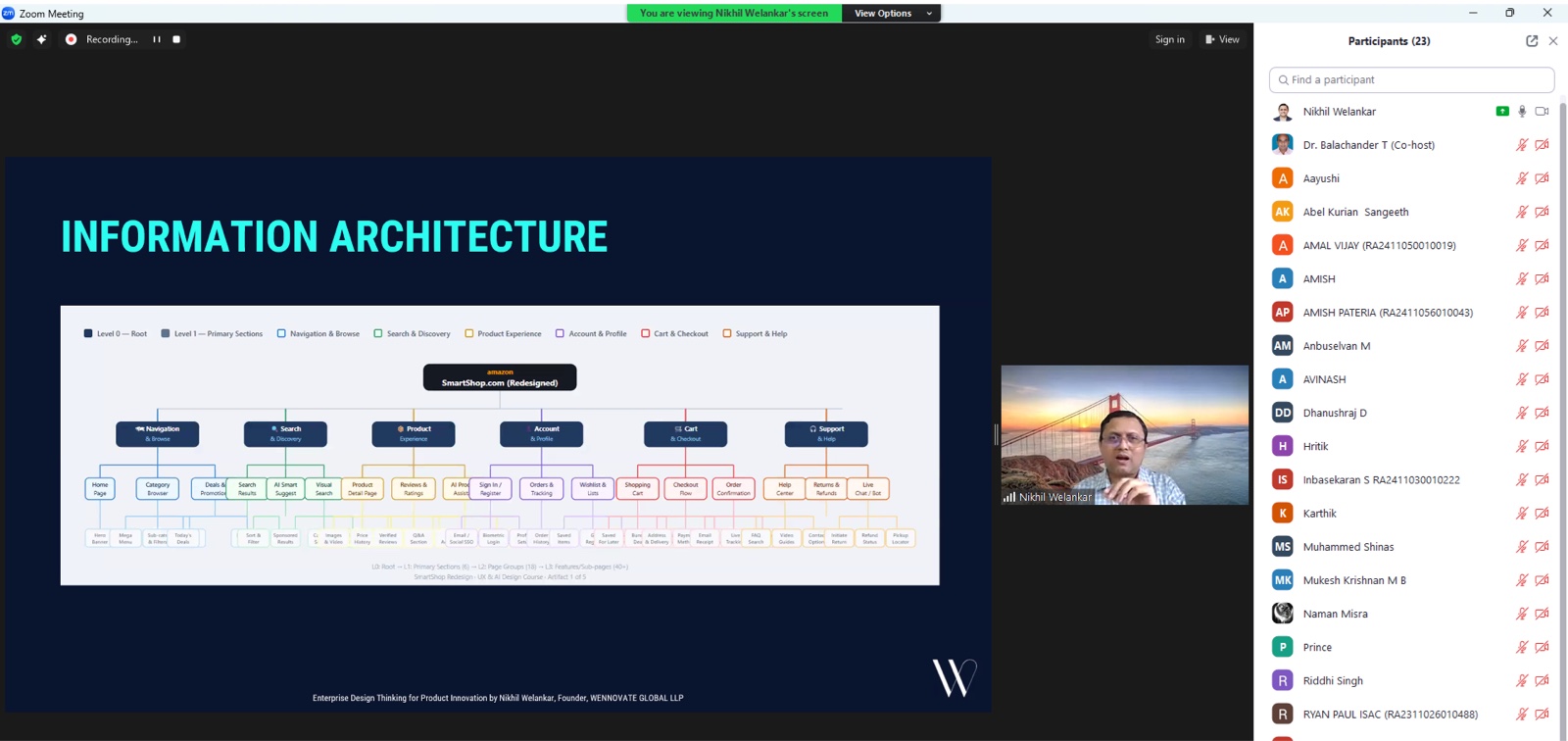 Information architecture walkthrough during the User-Centric Product Design session