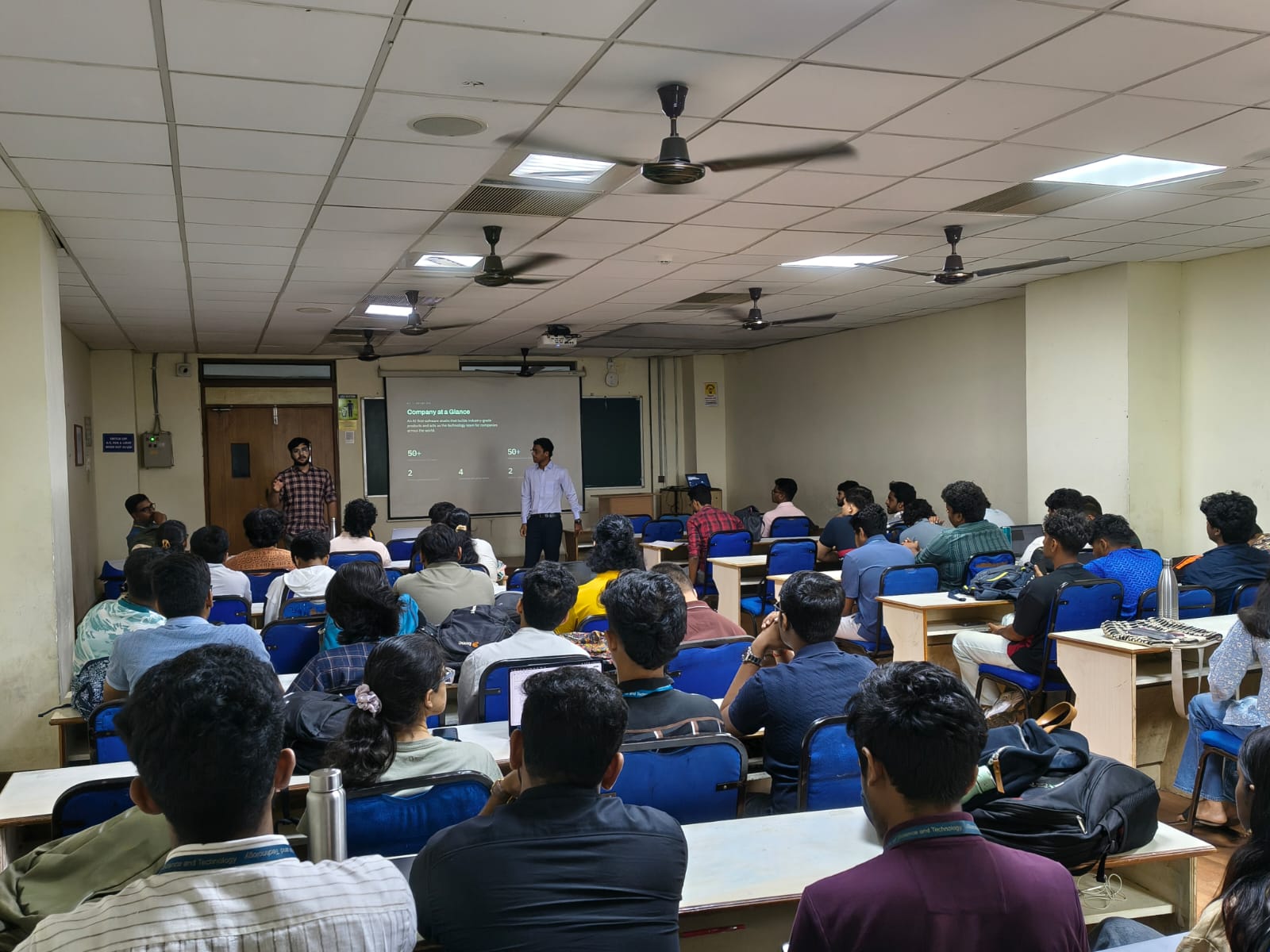 Startup founders sharing their experience with students at the workshop