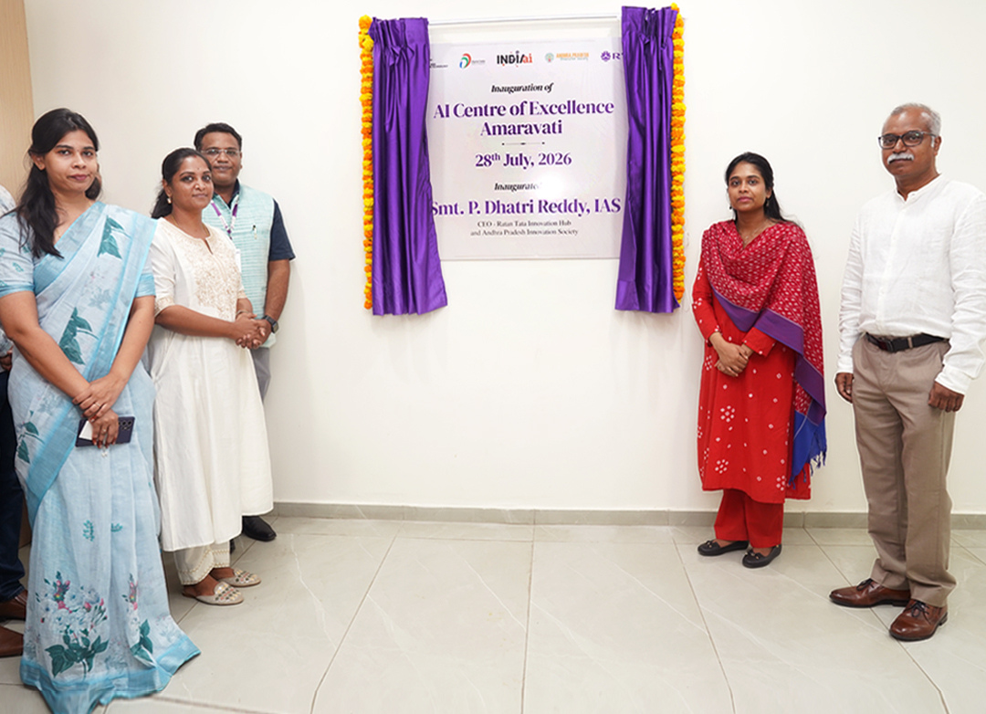 Unveiling of the AI Centre of Excellence Amaravati plaque, inaugurated by Smt. P. Dhatri Reddy, IAS, CEO of Ratan Tata Innovation Hub, on 28 July 2026